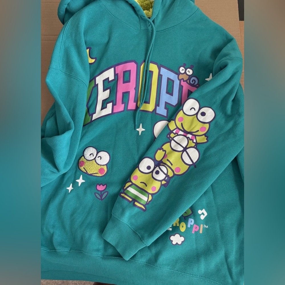 Sanrio Keroppi Teal and Yellow Hoodie